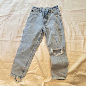 A&F The Mom High Rise Light Wash Distressed Jeans